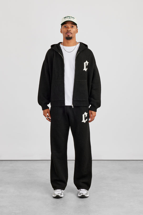 Mens C Knitted Zip Through Hoodie & Jogger - Black