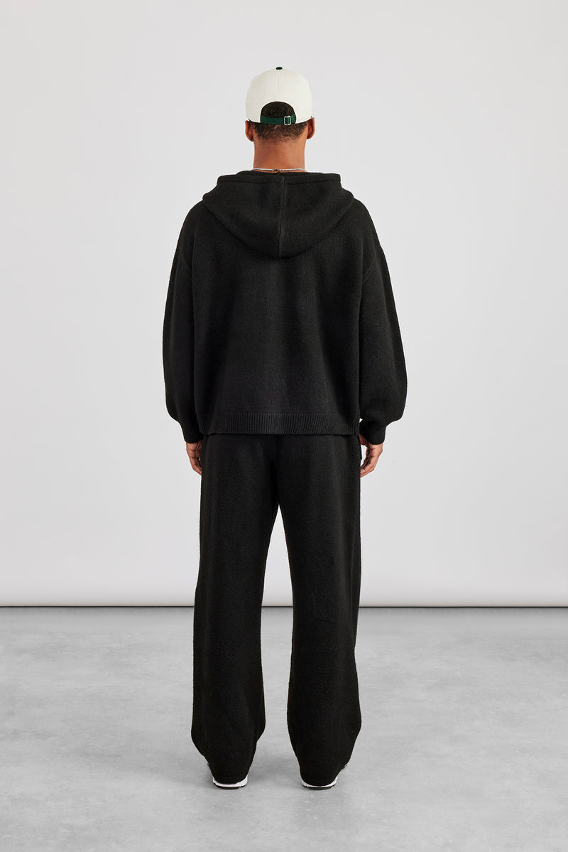 Herren C Strick-Kapuzenpullover und Jogginghose mit Reißverschluss – Schwarz