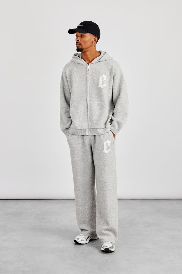 Mens C Knitted Zip Through Hoodie & Jogger - Grey