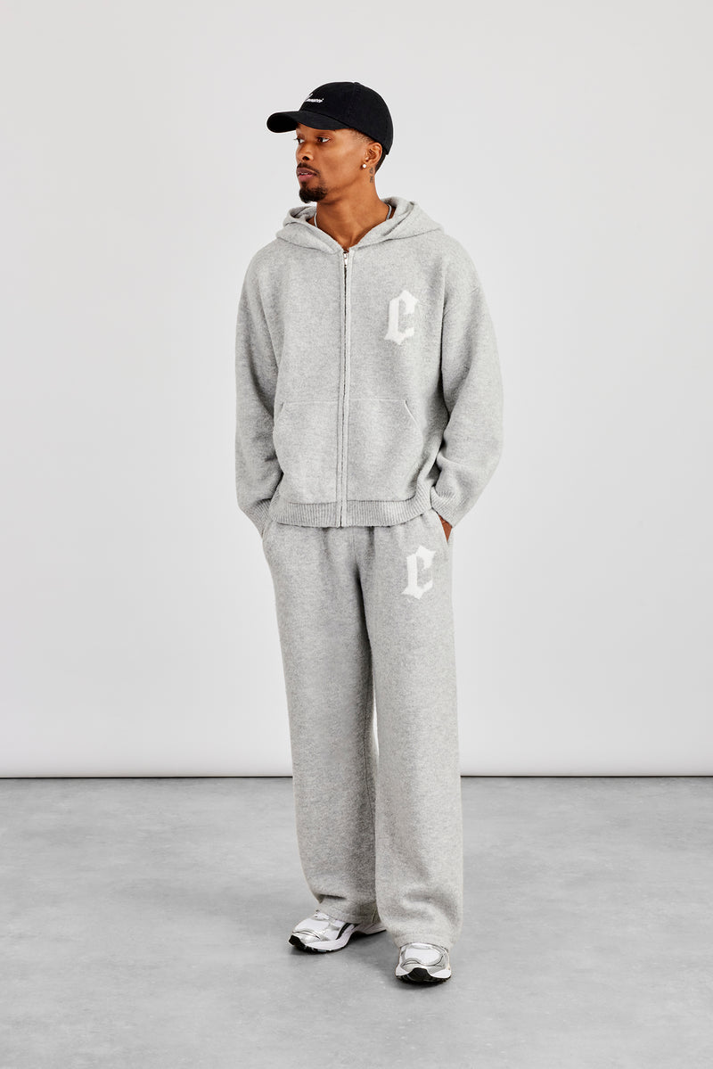 Mens C Knitted Zip Through Hoodie & Jogger - Grey