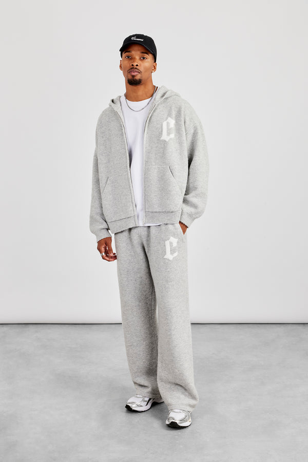 Mens C Knitted Zip Through Hoodie & Jogger - Grey