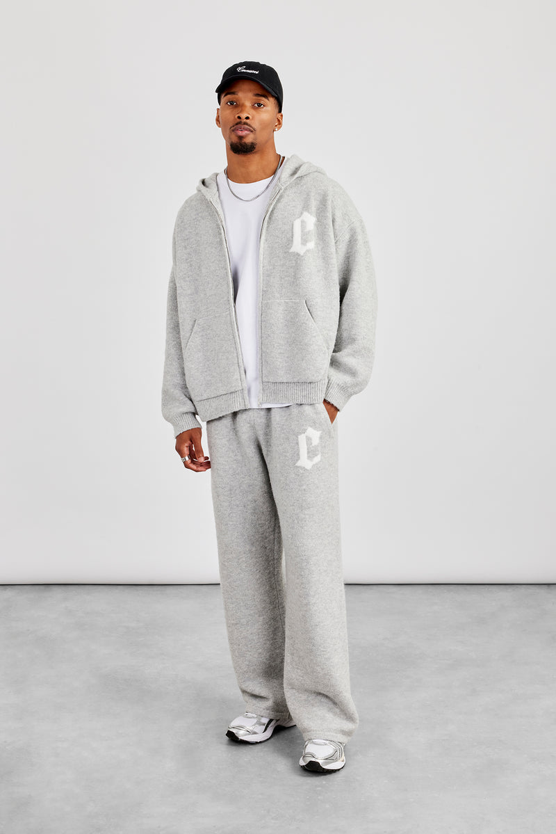 Mens C Knitted Zip Through Hoodie & Jogger - Grey