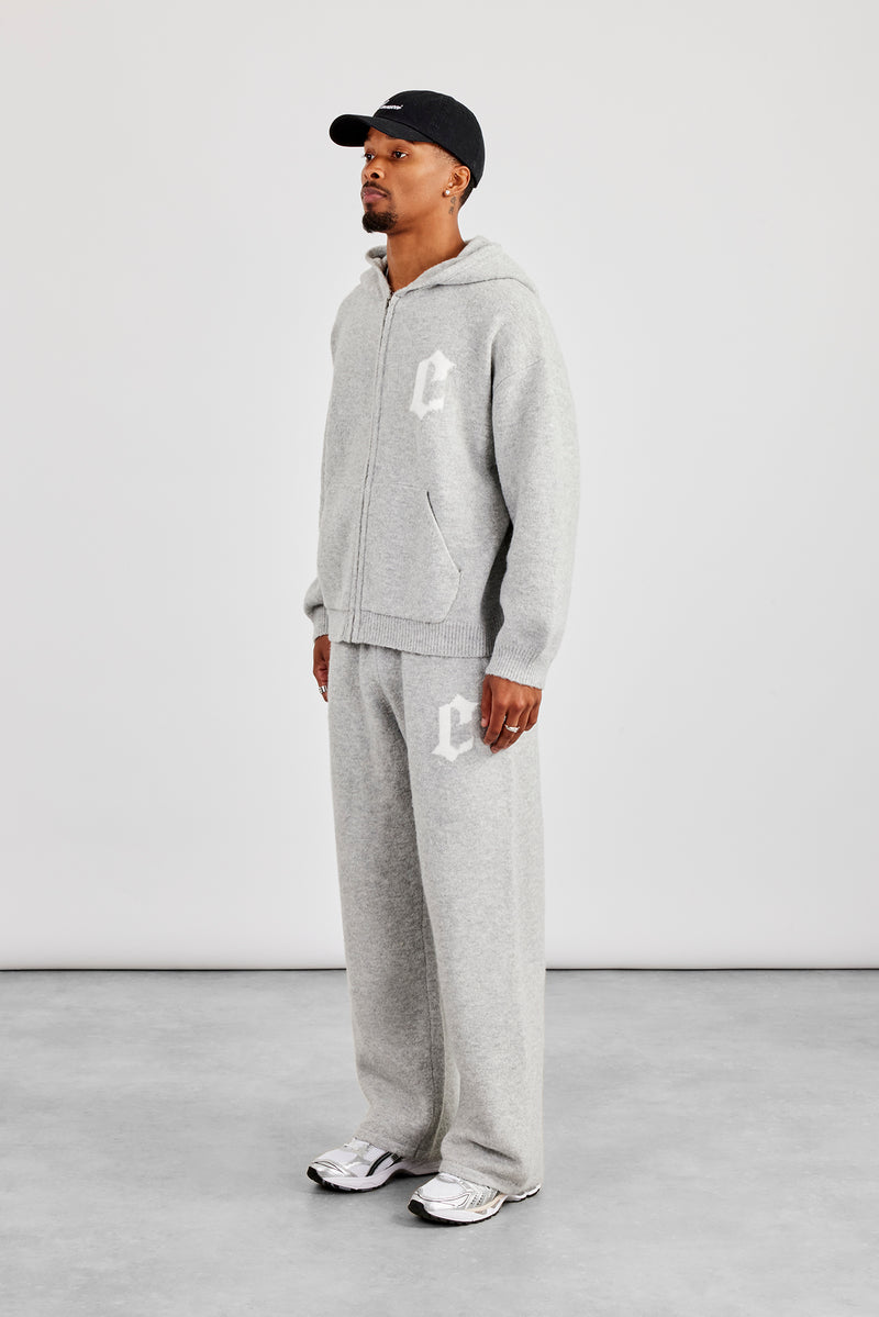 Mens C Knitted Zip Through Hoodie & Jogger - Grey