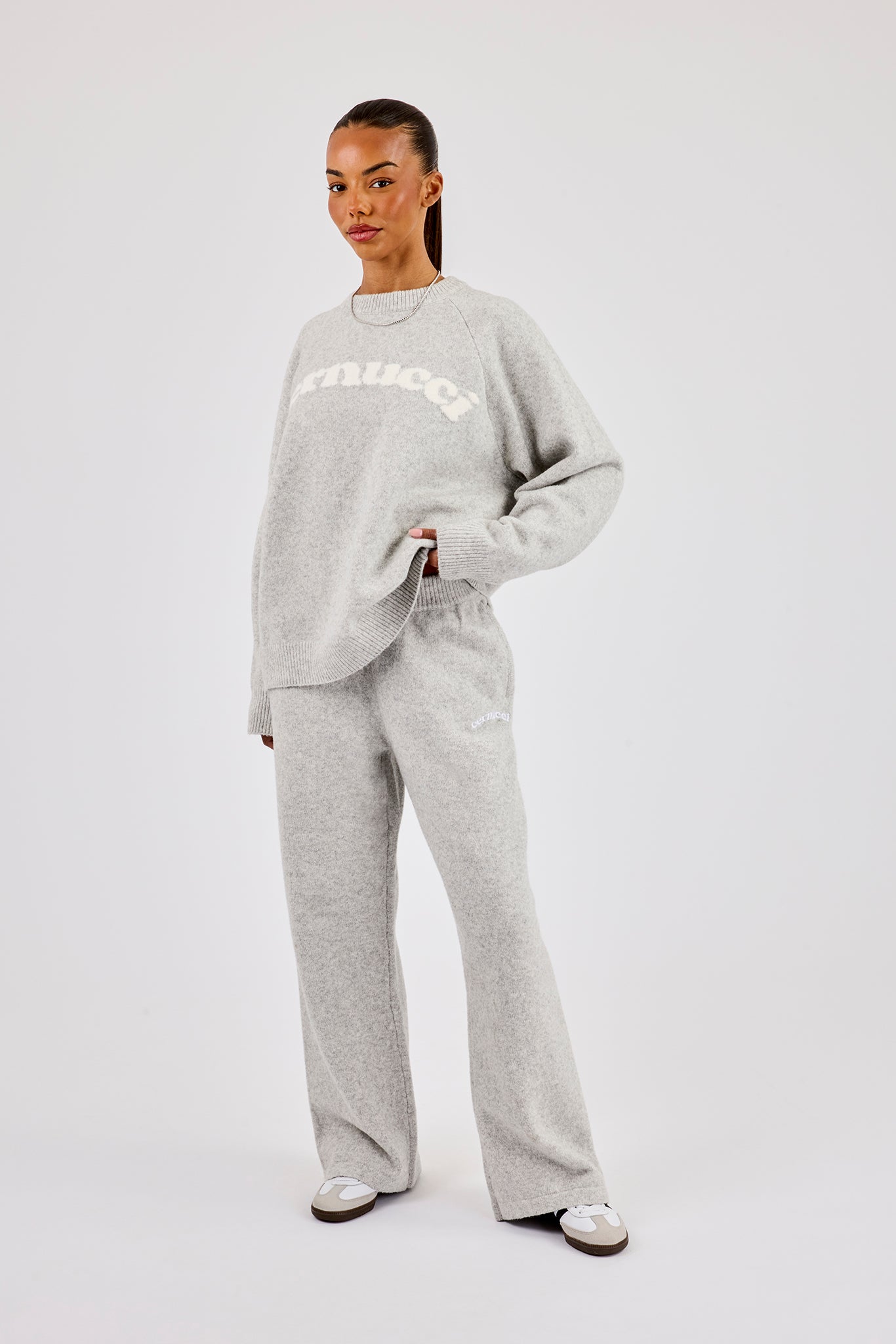 Strick-Jogginghose mit Logo – Grau