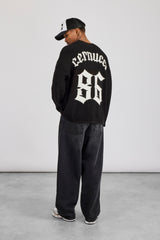 Langärmliges Strick-College-Shirt – Schwarz