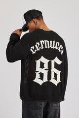 Langärmliges Strick-College-Shirt – Schwarz