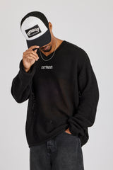 Langärmliges Strick-College-Shirt – Schwarz