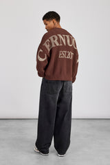 Sweatshirt mit Strukturstrickmuster und Print – Schokolade