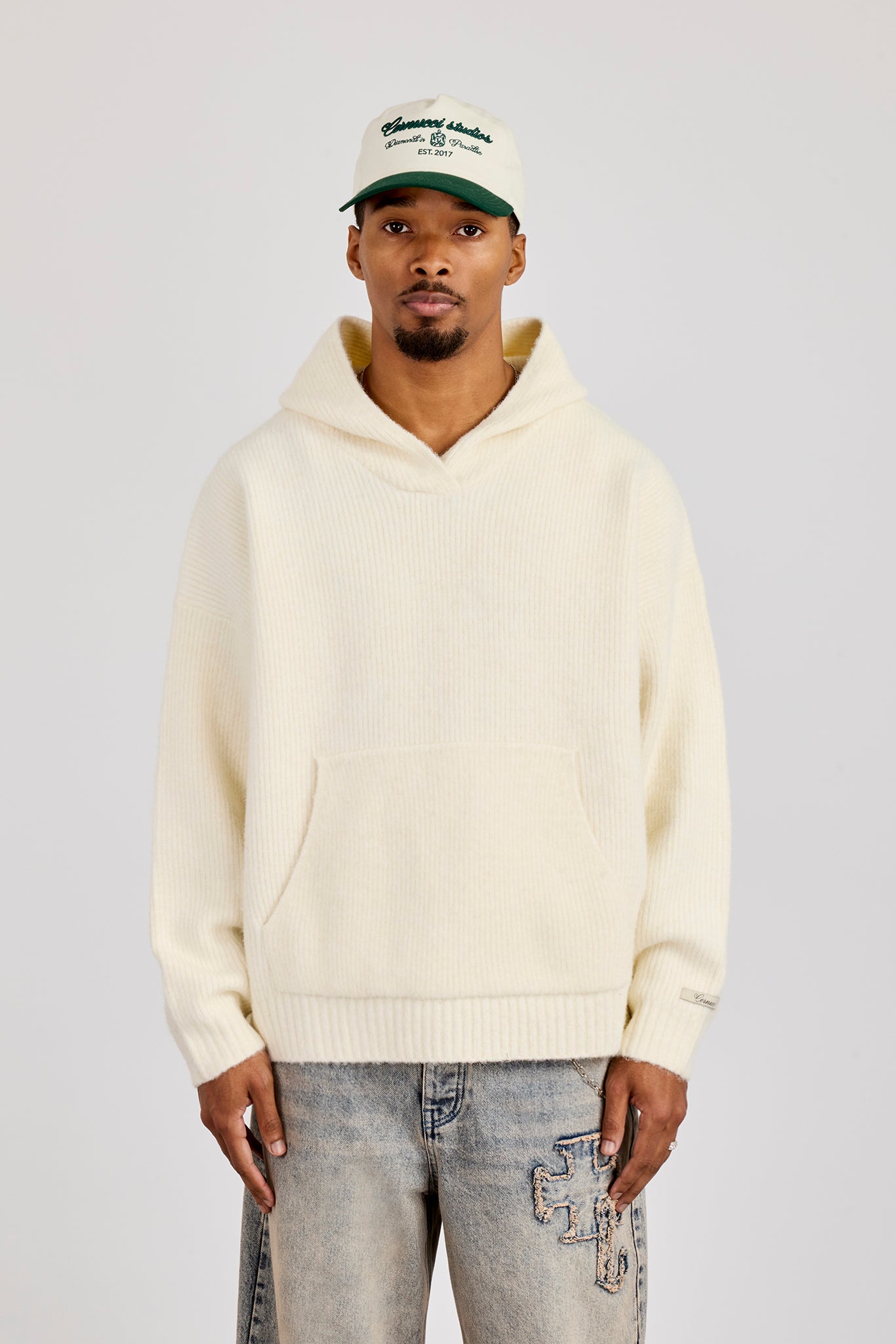 Rib Knitted Hoodie - Off White
