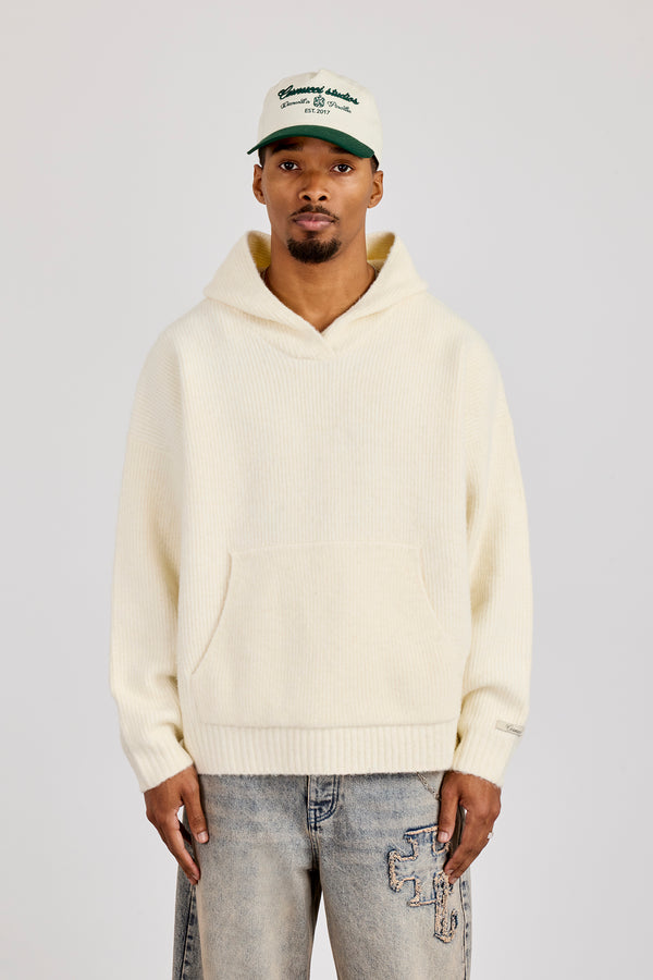 Rib Knitted Hoodie - Off White