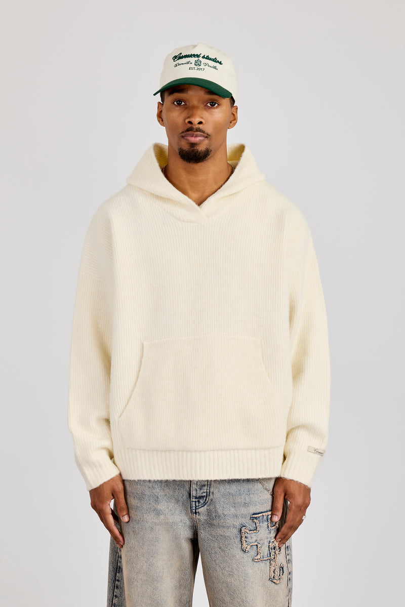 Rib Knitted Hoodie - Off White