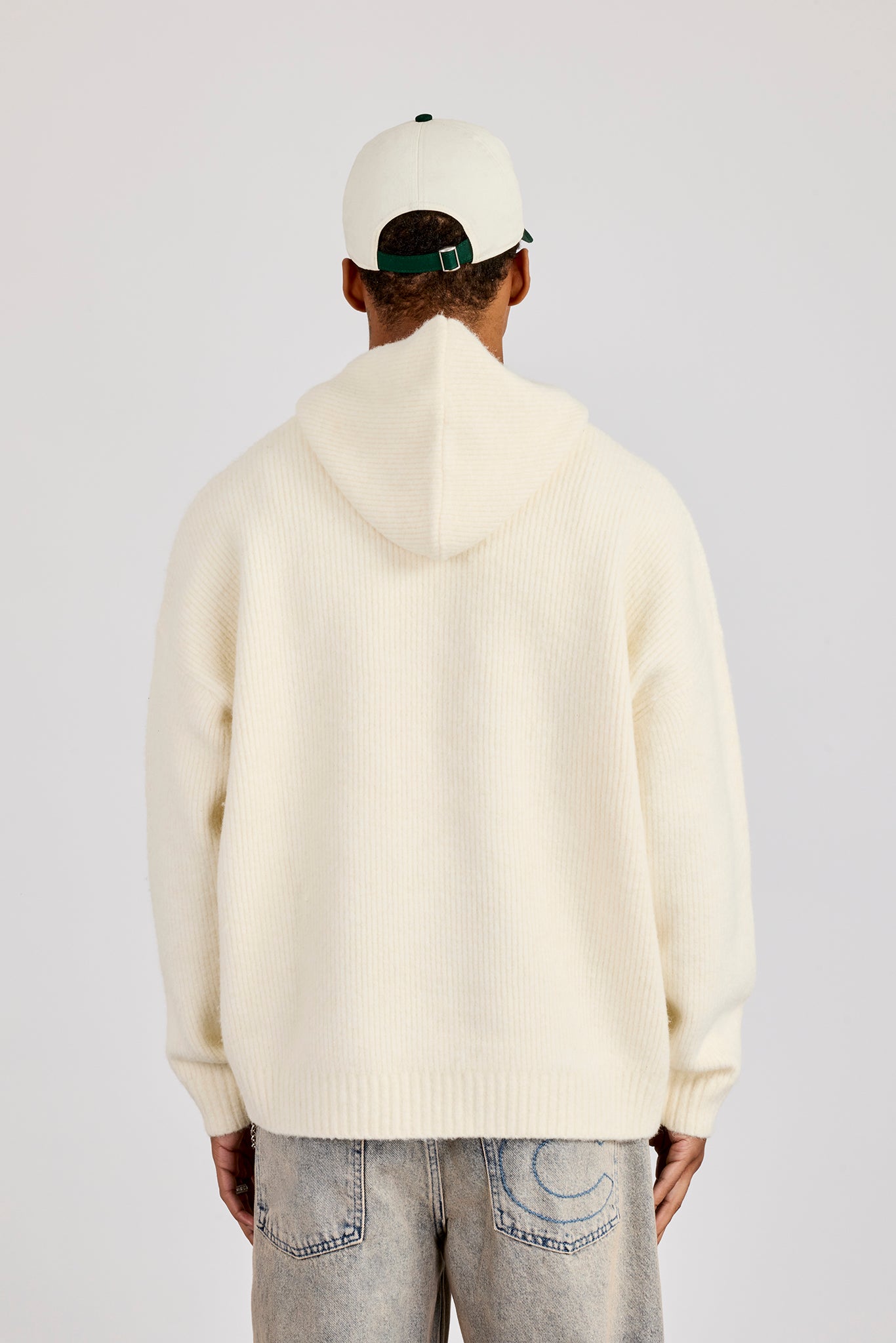 Rib Knitted Hoodie - Off White