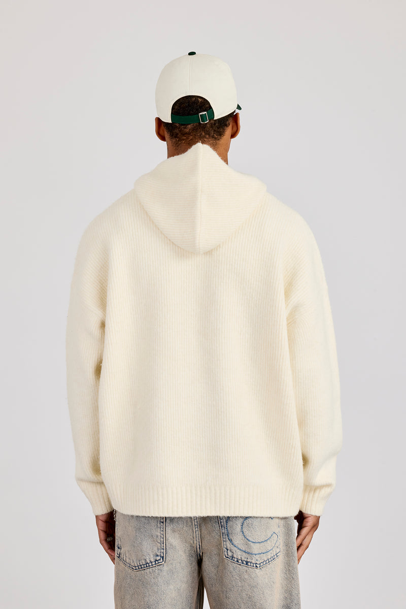Rib Knitted Hoodie - Off White