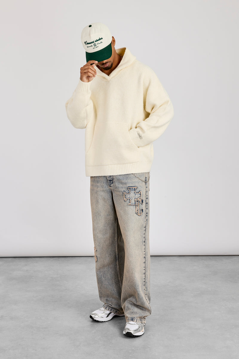 Rib Knitted Hoodie - Off White