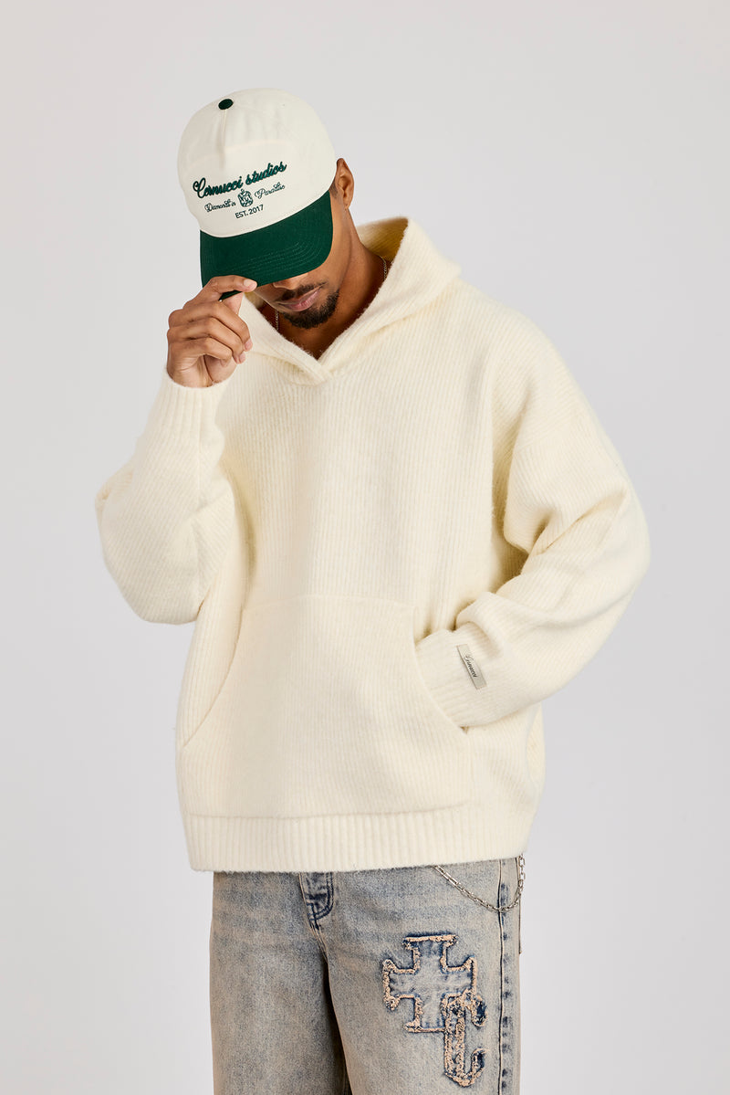Rib Knitted Hoodie - Off White