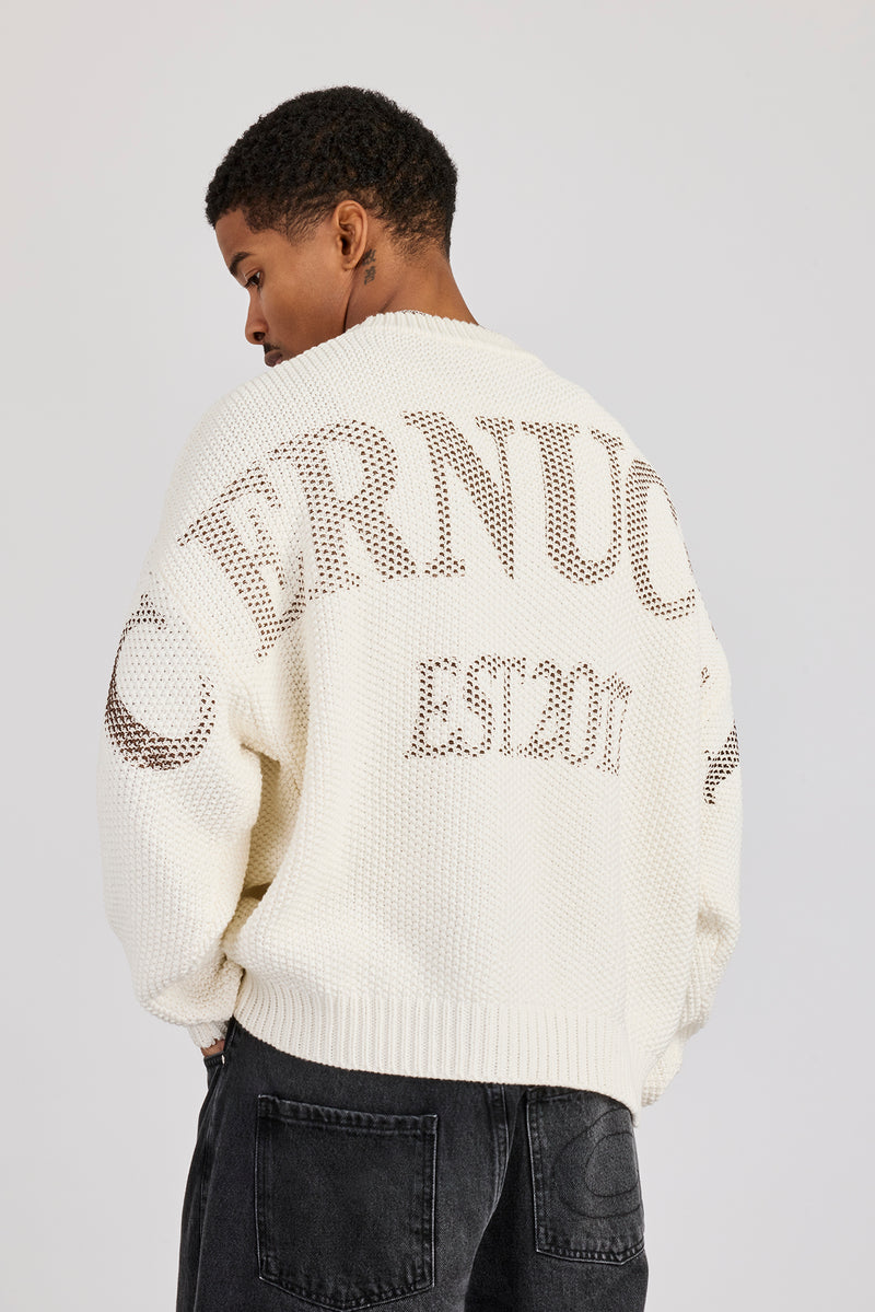 Sweatshirt mit strukturiertem Strickmuster und Print - Off White