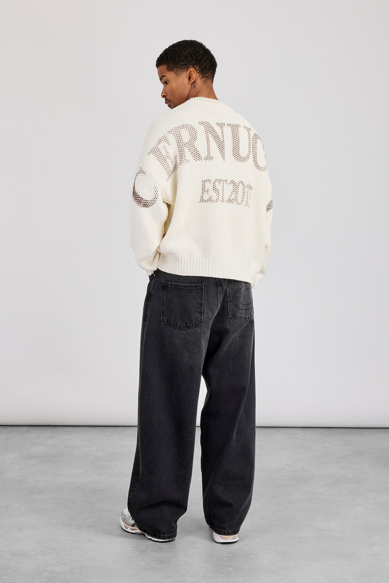 Textured Knit Printed Sweatshirt - Off White | Mens Knitwear