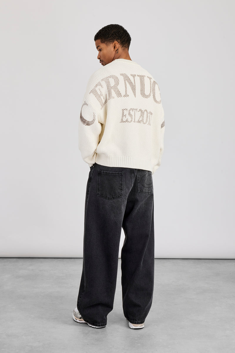 Sweatshirt mit strukturiertem Strickmuster und Print - Off White