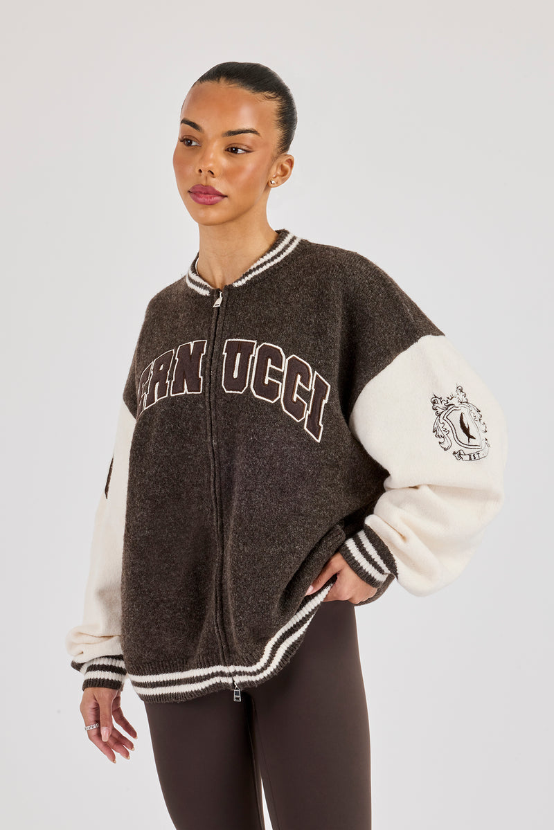 Strick-College-Bomberjacke – Schokolade