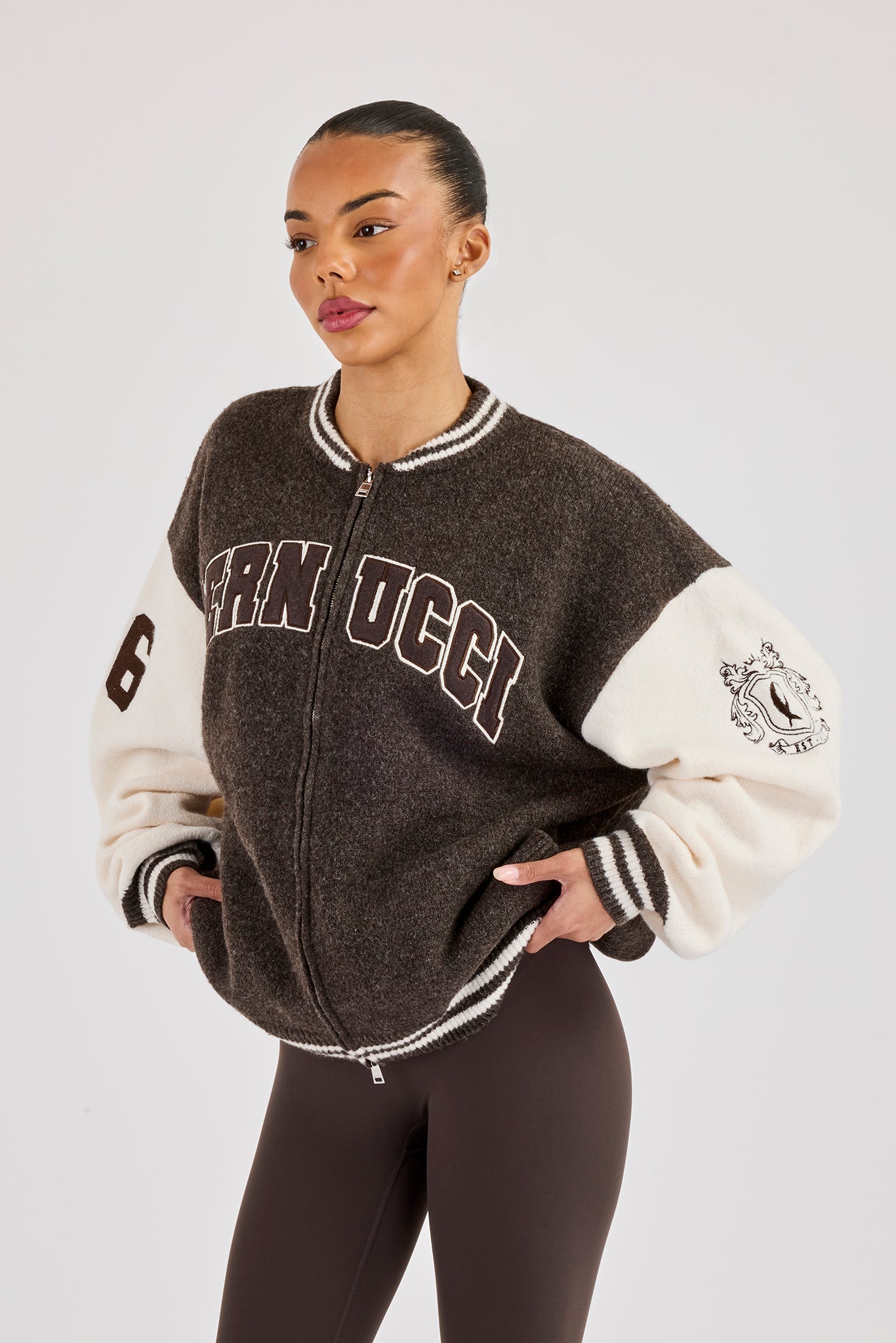 Strick-College-Bomberjacke – Schokolade