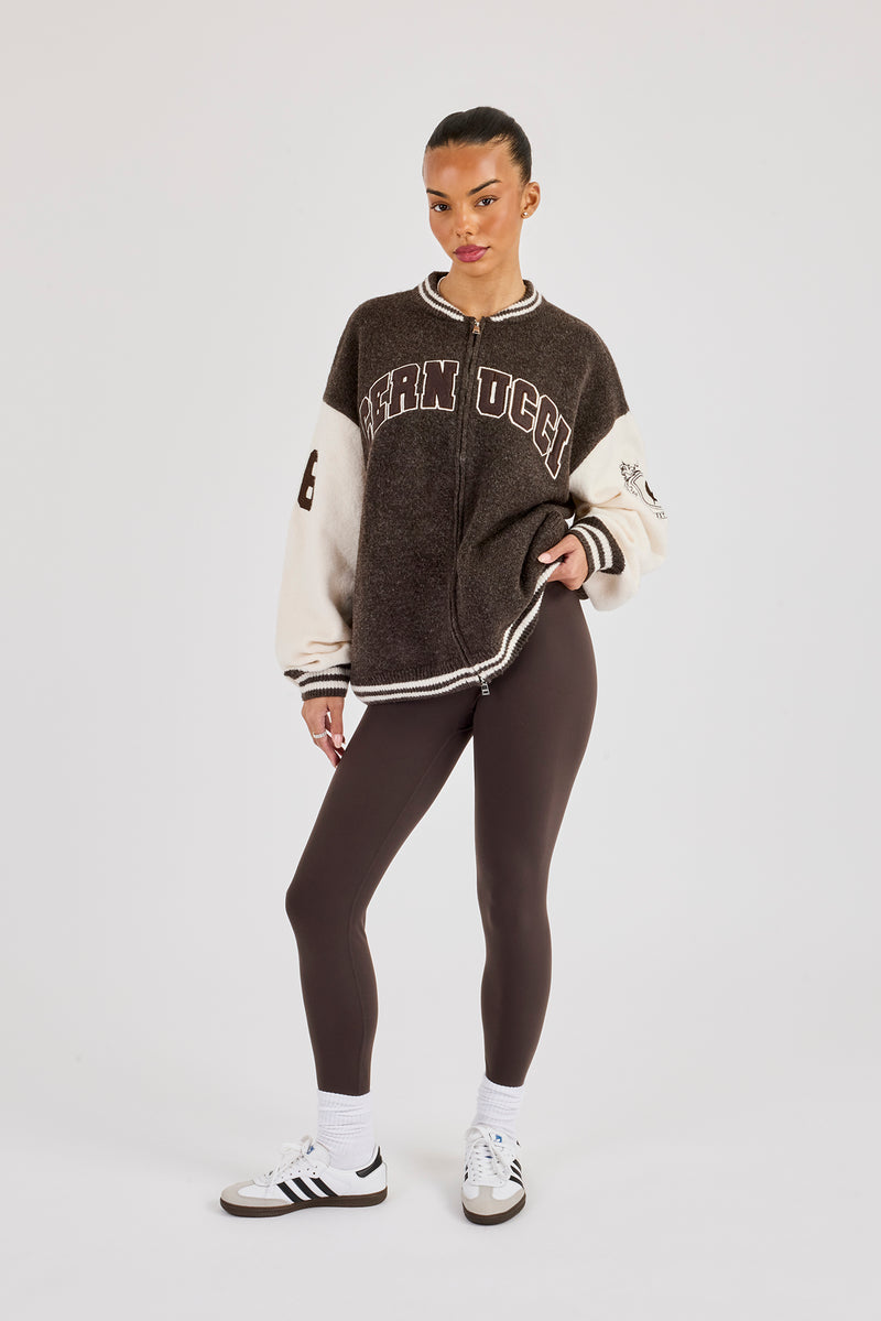 Strick-College-Bomberjacke – Schokolade