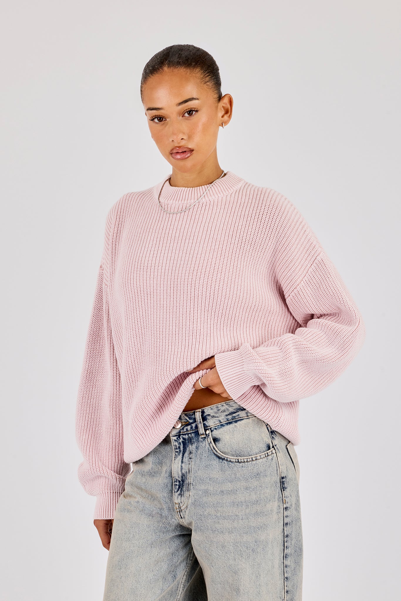 Oversized Strickpullover mit Acid-Wash-Effekt – Rosa