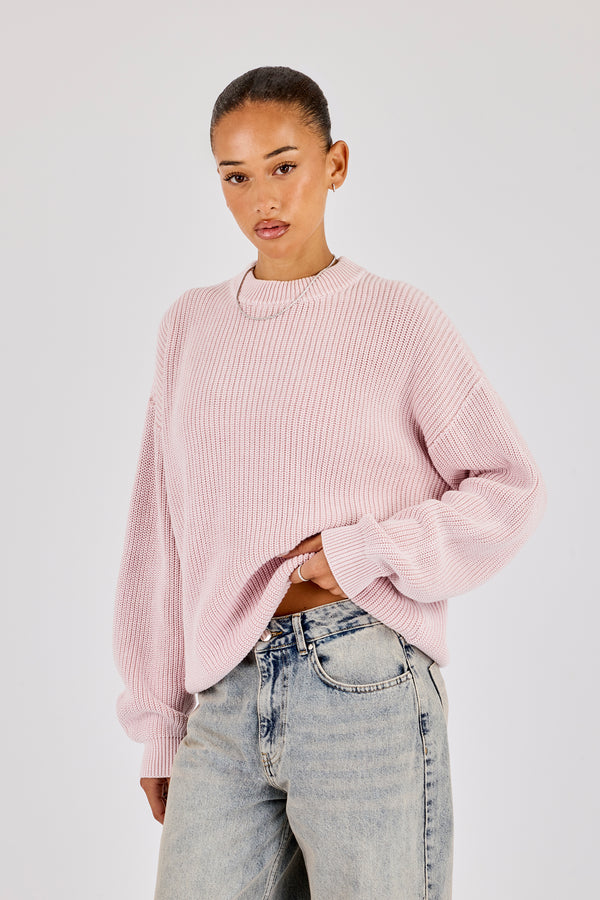Oversized Strickpullover mit Acid-Wash-Effekt – Rosa