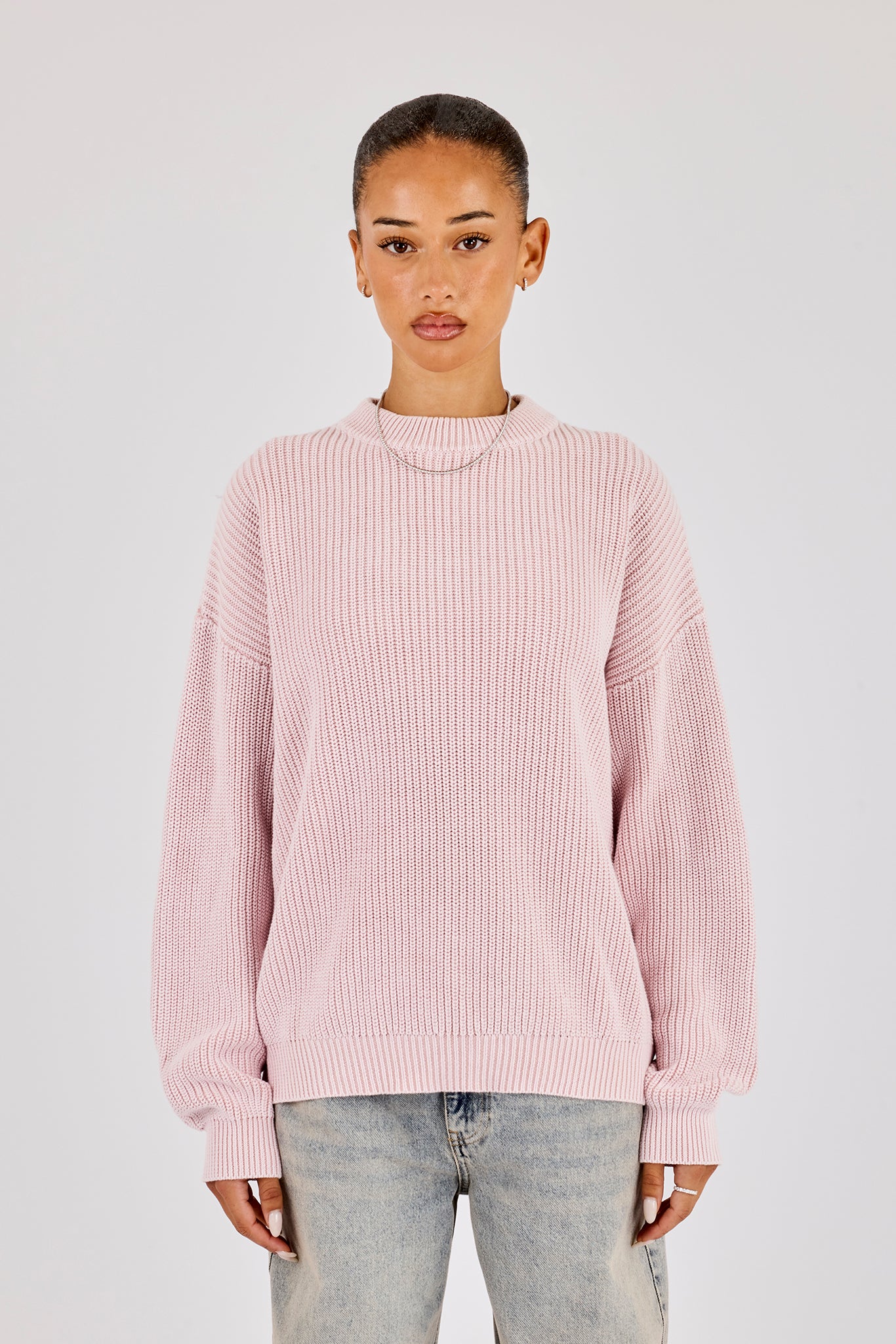Oversized Strickpullover mit Acid-Wash-Effekt – Rosa