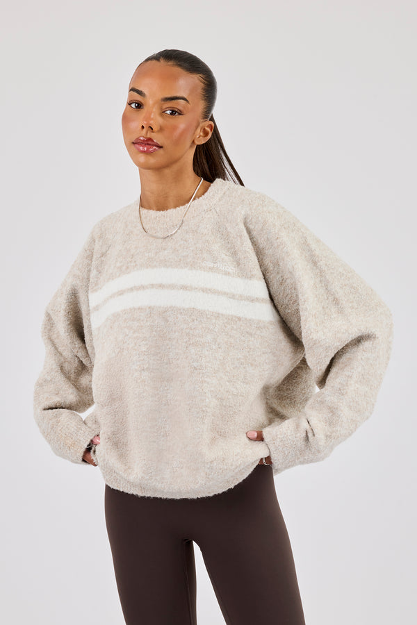 Oversized Knitted Stripe Sweater - Off White