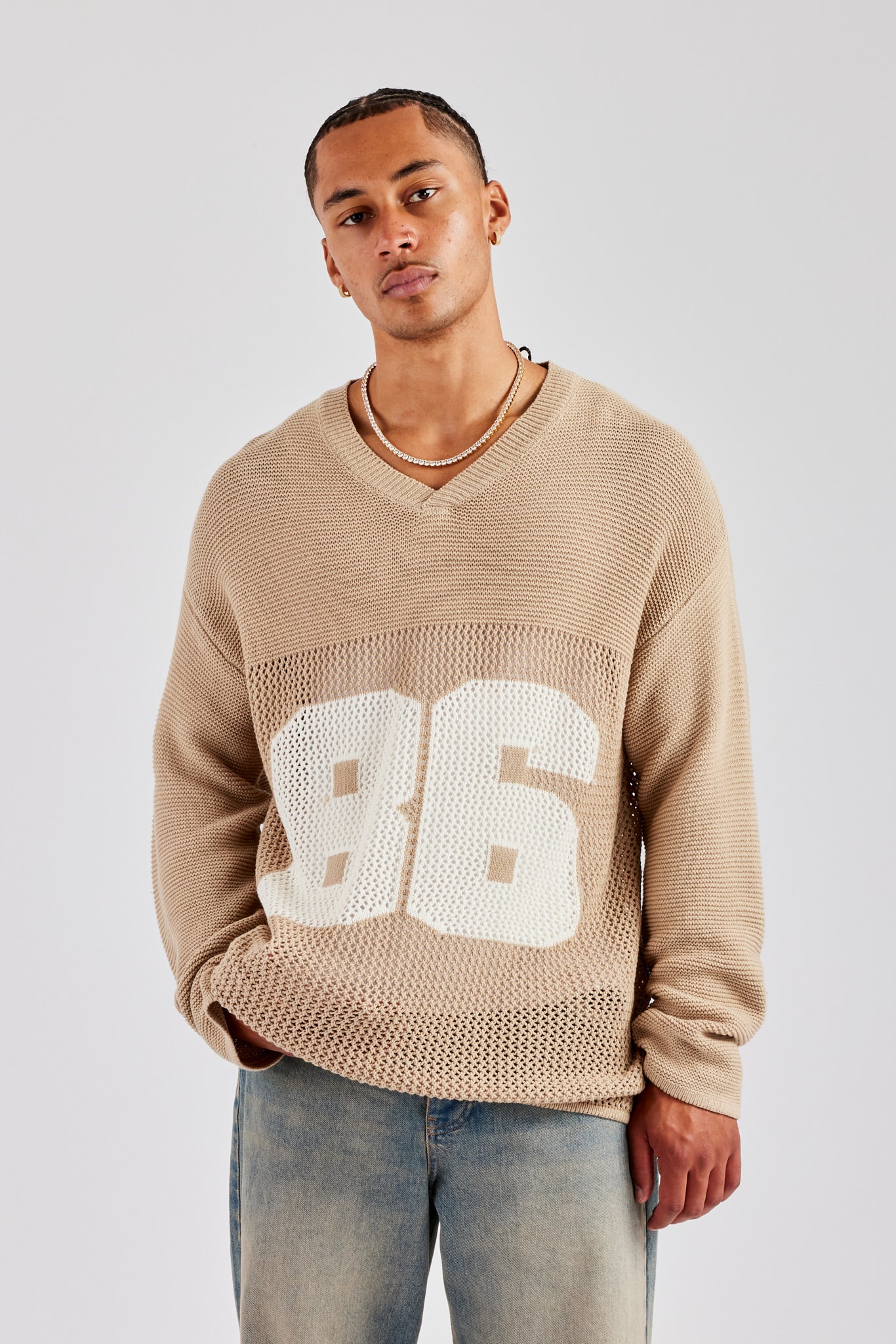 Long Sleeve 86 Knit Varsity - Taupe | Mens Knitwear | Shop