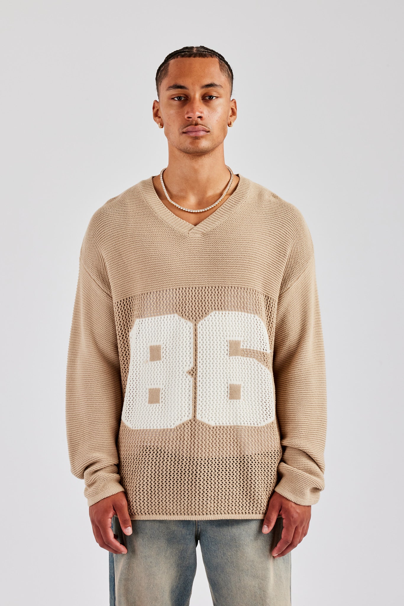 Long Sleeve 86 Knit Varsity - Taupe | Mens Knitwear | Shop