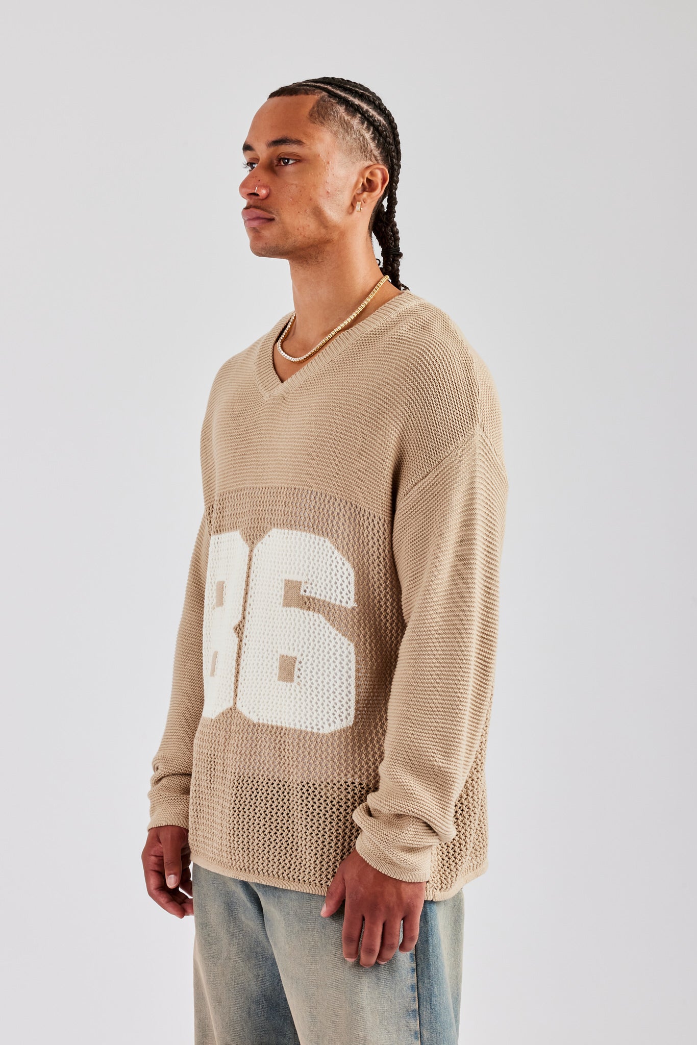 トップス egonlab OVERSIZED KNIT M Long Sleeve 86 Knit Varsity - Taupe | Mens Knitwear | Shop
