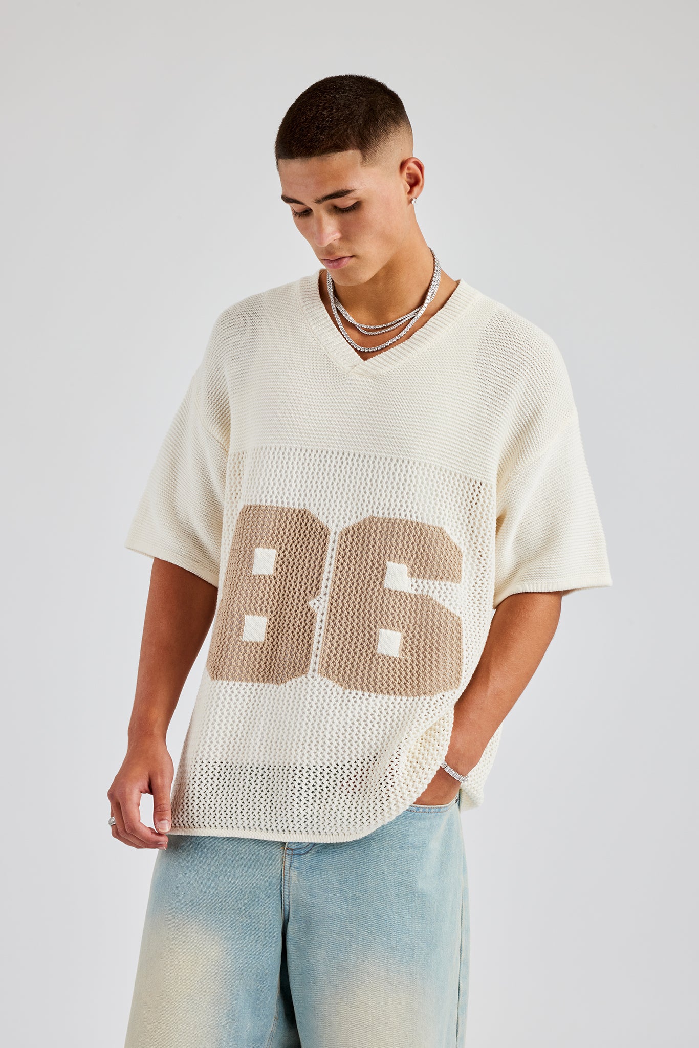 Oversize-Strickoberteil im College-Stil