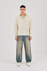 Gestricktes Cernucci Langarm-Poloshirt - Grün