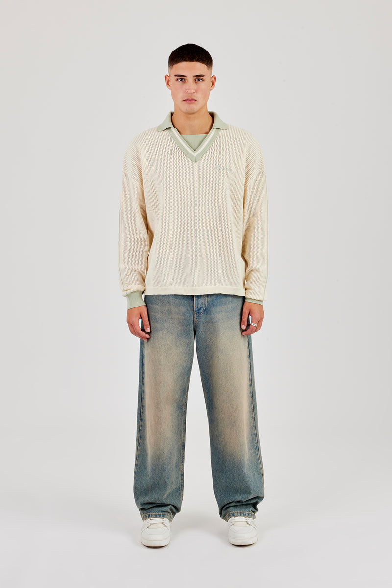 Gestricktes Cernucci Langarm-Poloshirt - Grün