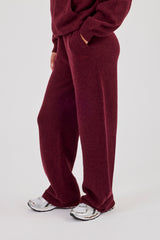 Knitted Stitch Detail Wide Leg Jogger - Burgundy