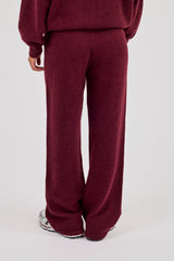 Knitted Stitch Detail Wide Leg Jogger - Burgundy