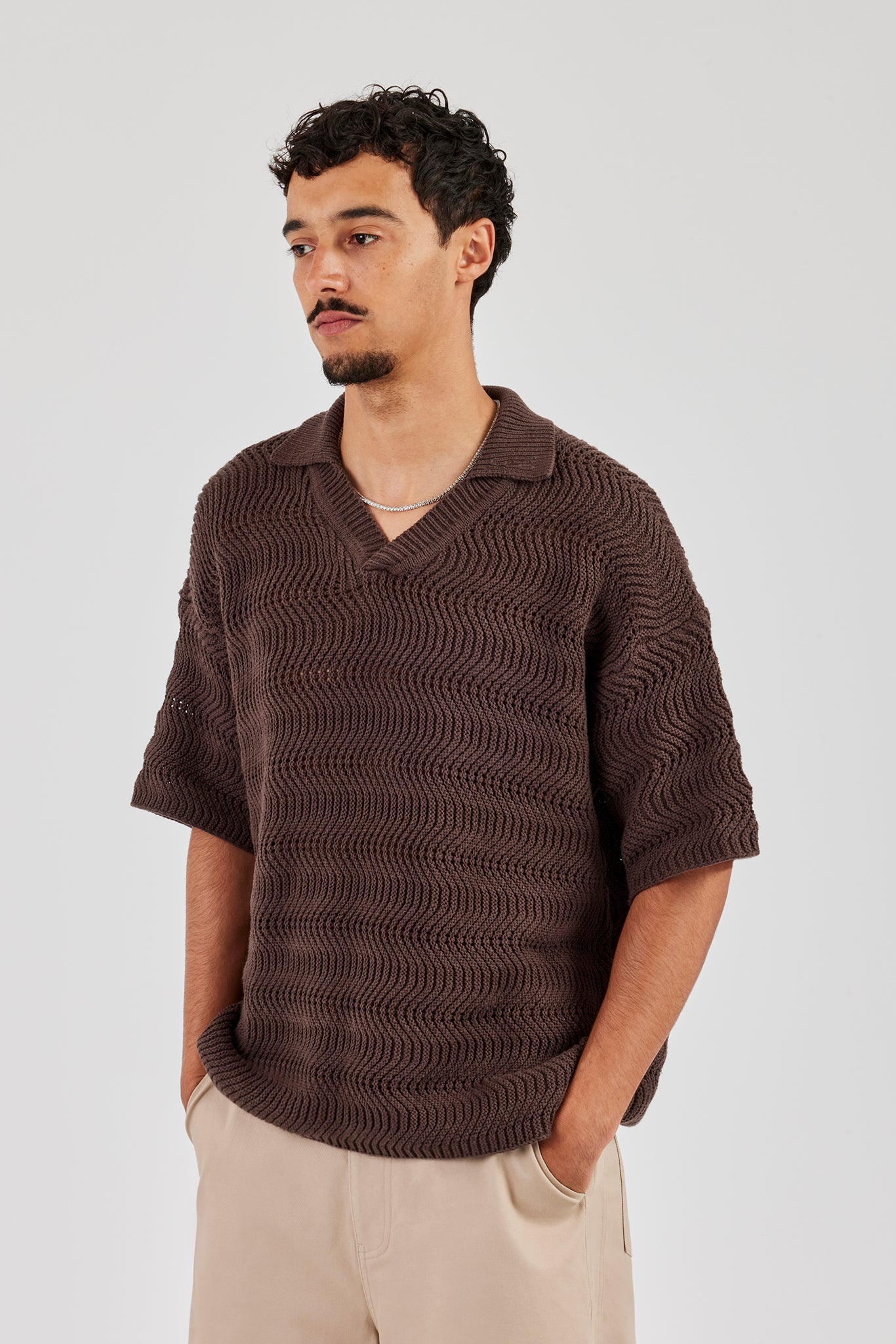 Knitted Boxy Polo - Chocolate