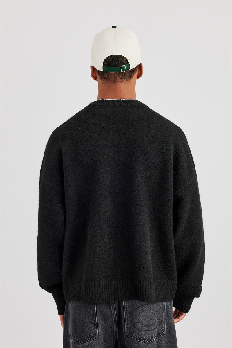 C Intarsia Knitted Sweatshirt - Black