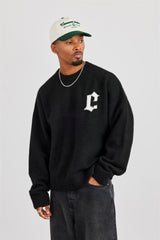C Intarsia Knitted Sweatshirt - Black