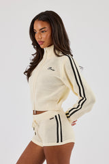 Knitted Taping Funnel Neck Track Jacket - Off White