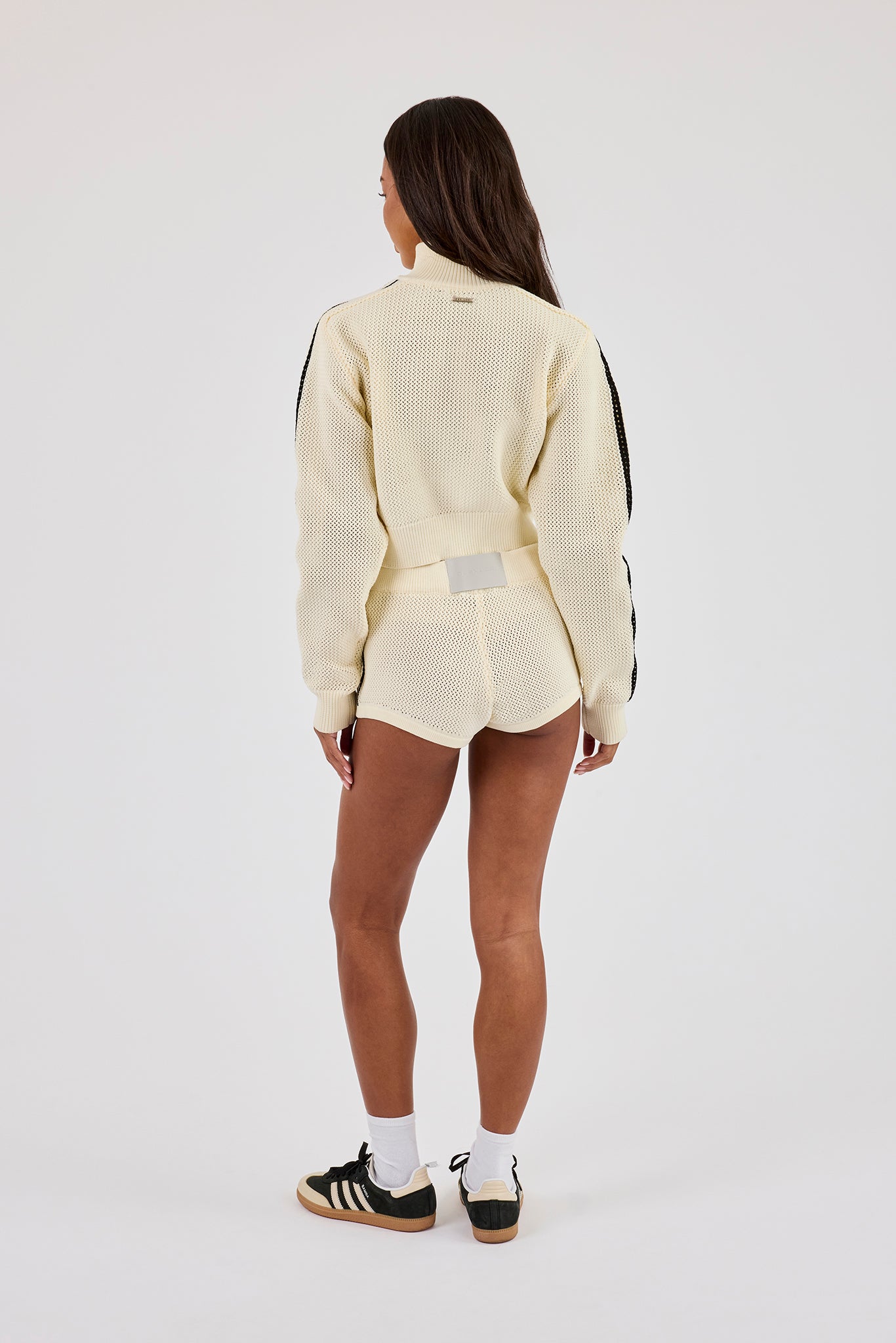 Knitted Taping Funnel Neck Track Jacket & Micro Short - Off White