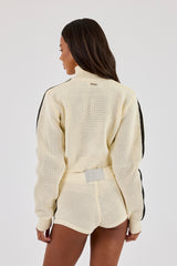 Knitted Taping Funnel Neck Track Jacket - Off White