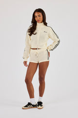 Knitted Taping Funnel Neck Track Jacket & Micro Short - Off White