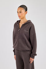 Knitted Cernucci Back Detail Zip Hoodie - Brown