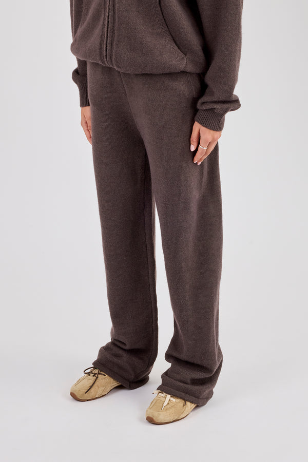 Knitted Cernucci Back Detail Wide Leg Jogger - Brown