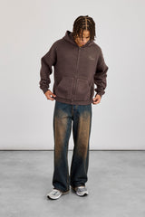 Knitted Cernucci Back Detail Boxy Zip Hoodie - Charcoal