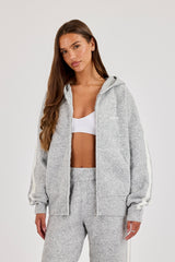 Oversized Knitted Stripe Zip Through - Grey