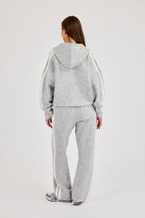 Oversized Knitted Stripe Zip Through & Wide Leg Jogger - Grey