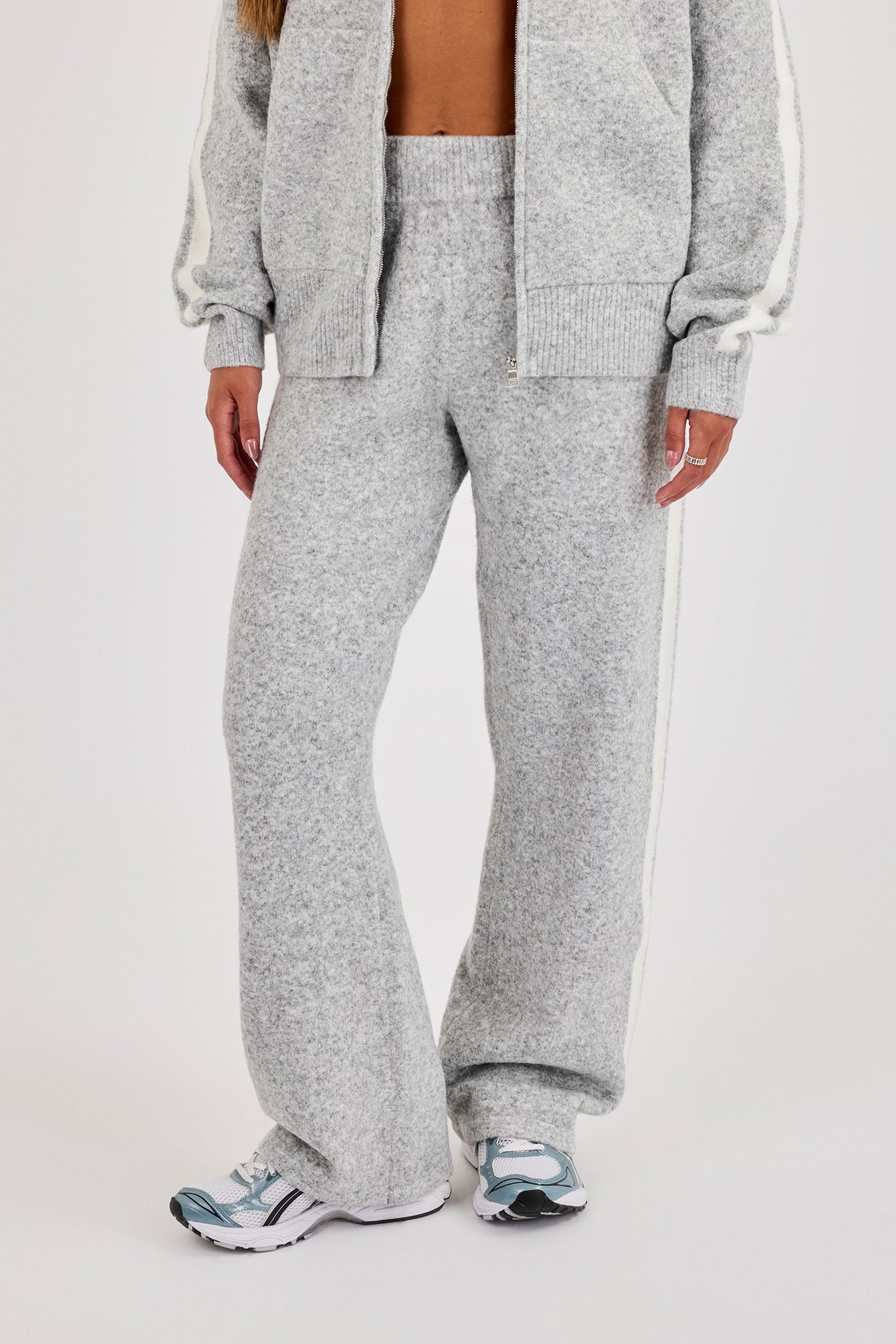 Knitted Stripe Wide Leg Jogger - Grey